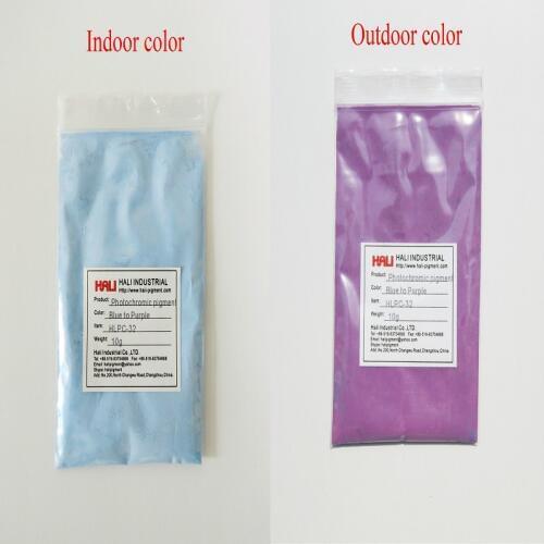 Sell double color photochromic pigment,solar reactive pigment,UV sensitive powder 1lot=10g HLPC-32 blue to purple, free shipping