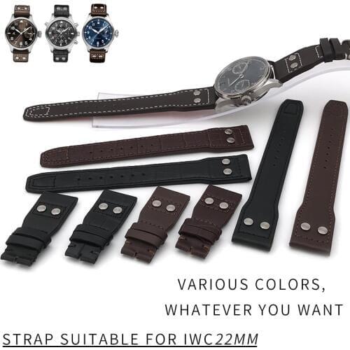 21mm 22mm Genuine Leather Watch Strap High QualityBamboo Grain Black Watchband for IWC PILOT PORTUGIESER Watch Accessories
