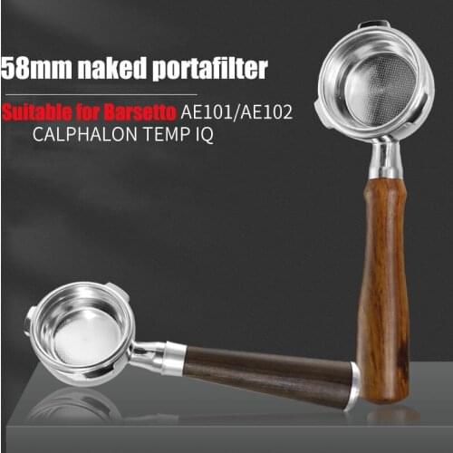 58MM Stainless Steel Coffee Machine Handle Bottomless Filter Nakde Portafilter Universal Wooden Barsetto Espresso Coffee Tools