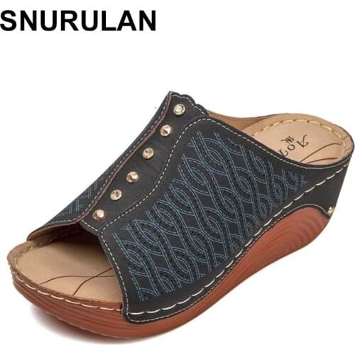 SNURULAN2021Summer Women Sandals Outdoor Beach Wedge Shoes Women Flip-Flop Classical Gladiator Sandals Women Flats Casual Female