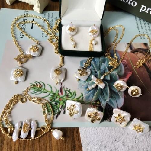 Baroque Natural Shell Pearl Jewelry Matched Earrings Stud Star Heart Cross Jewelry Elegant Banquet Party Accessories