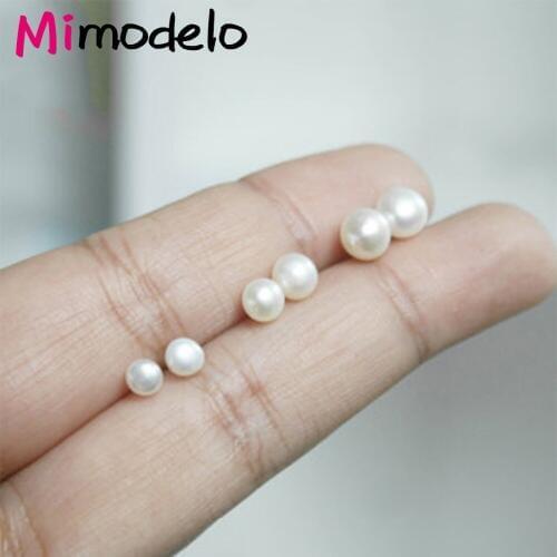 4mm 5mm 6mm 3size Freshwater pearl fine jewelry Brincos white pendientes Stud Earrings double natural pearl earrings for women