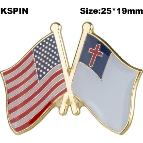 U.S.A & Christian Friendship Flag Badge Flag Brooch National Flag Lapel Pin International Travel Pins Collections XY0655