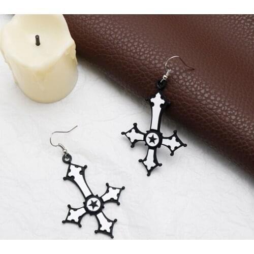 Vintage Steampunk Gothic Five-pointed Star Cross Long Hanging Earrings Jewelry For Women Body Decorations Dangle Earrings Boho