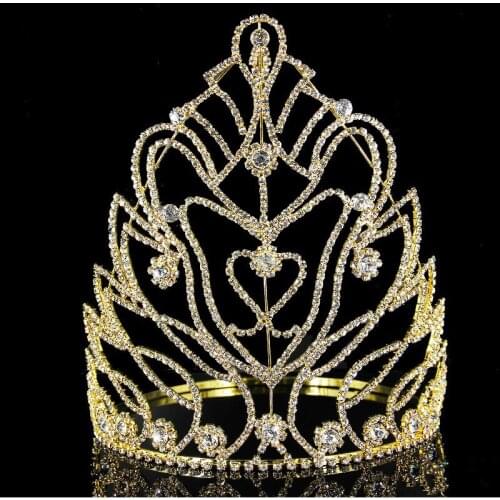 Women Classic Tiara Crowns Round Handmade Brides Crown Crystal Rhinestones Bridal Wedding Hairwear Prom Party High Quality