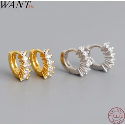 WANTME New Fashion Luxury Round Pave Zircon Mini Stud Earrings for Women Genuine 925 Sterling Silver Wedding Jewelry Accessories