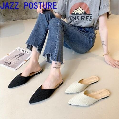 Ladies woven flat slippers summer pointed toe low heel sandals vacation slippers 2021 w109