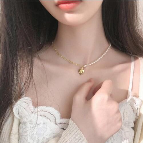 925 Sterling Silver Elegant Love Pearl Asymmetric Chain Necklace for Women Fashion Party Choker Jewelry Gifts S-N693