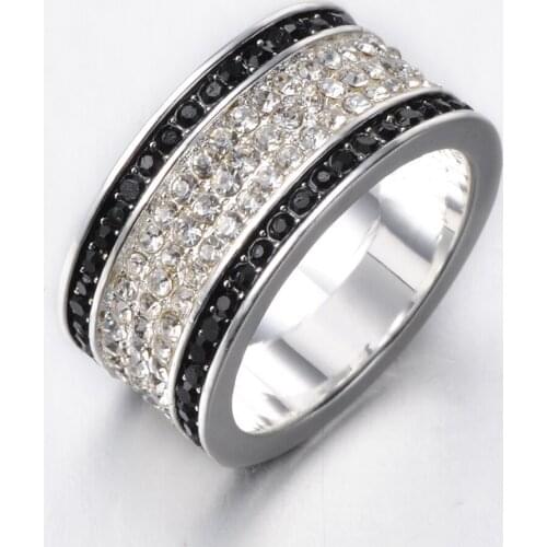 Top Quality 925 Sterling Silver Black/White Crystal Five Row Cubic Zirconia Crystal Wedding Ring Jewelry For Women Girls SRI057