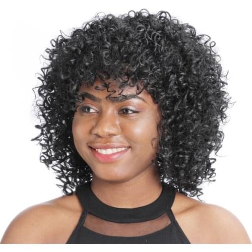 ZM 14" Short Afro Wig Black Synthetic Kinky Curly Wigs for Women Fluffy African American Natural Black Hair Heat Resistant Fiber