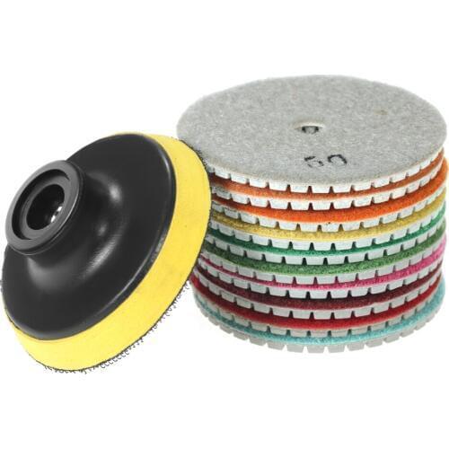 10pcs 3" Diamond Flexible Wet Polishing Pads Grinding Disc + 1pc Backing Pad for Granite Marble Stone Ceramic Tile Concrete