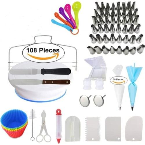 108Pcs/Set Cake Tools DIY Decor Turntable Nozzle Silk Flower Nail Muffin Cup Measuring Spoon Tools Multifunction Accessories NEW