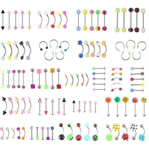 110pcs Multicolor Body Piercing Jewellery Mixed Lip Eyebrow Belly Tongue Bar Ring Sexy Vintage Body Piercing For Women Men