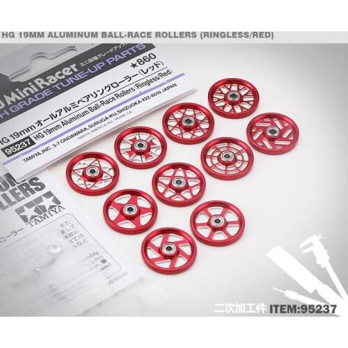 2Pcs HG 19mm CNC Aluminum Ball-Race Rollers(Ringless/Red) 95237 for Tamiya Mini 4WD Racing Car Model