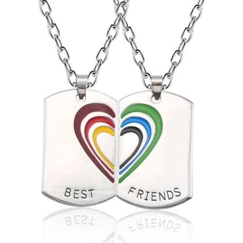 2 pcs/set Carved Rainbow Broken Heart Charm Pendant Necklaces BFF Silver Color Geometric Statement Friendship Necklaces