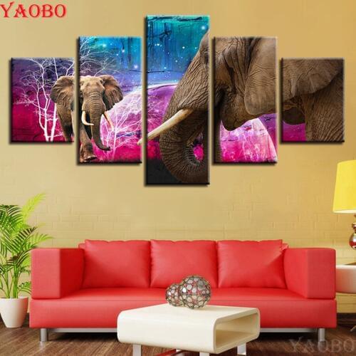 5pcs/set DIY 5D Diamond Painting Elephants Animals Abstract Planet Night View 3D Rhinestone Embroidery Diamond Mosaic Needlework