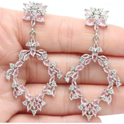 38x21mm Anniversary Created Violet Tanzanite White CZ Fine Jewerlry Daily Wear Silver Earrings