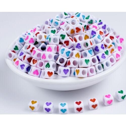 6mm 100/200/300Pcs Mixed White Heart Beads Acrylic Alphabet/Letter Round Beads For Jewelry Making DIY Handmade Bracelet Necklace