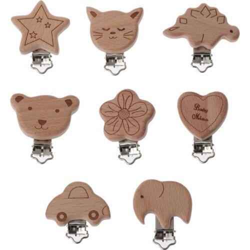 8 Style Lovely Wooden Pacifier Chain Natural Beech Wood Baby Pacifier Clips DIY Dummy Clips Accessory Dec17