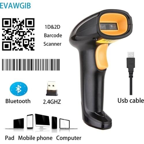Free shipping cheapest 2D Bluetooth Barcode Scanner 2.4GHZ Wireless bar code scanning gun Supermarket Cashier Bar Code Scanner