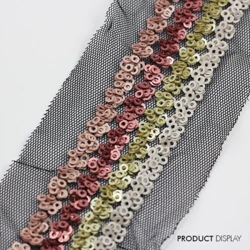 Sequin Fabric Paillette Beaded 4Row Round Venise Costume Sew on Applique Lace Ribbon Trim Sewing Supplies for Craft 18yard/T770