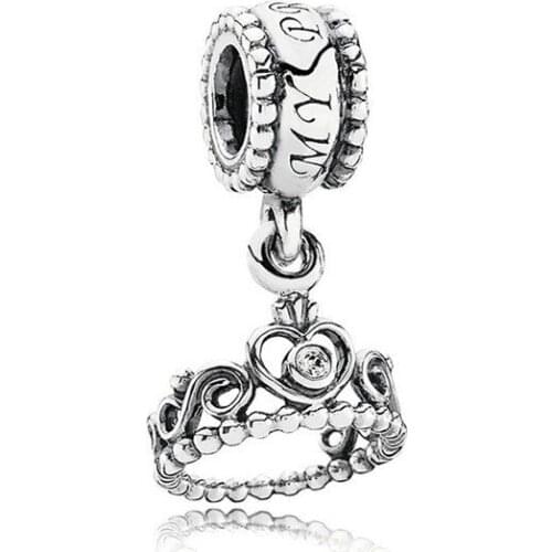 5PCS Hot Silver Color Metal Round Hollow King Crown White CZ Beads Charms Fit Original Bracelet & Necklace Women Fashion Jewelry