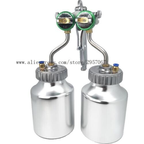 Double nozzle spray gun 1.3mm nano chrome painting high pressure mirror Dual Head pneumatic sprayer