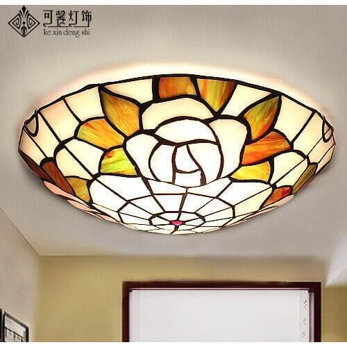 European garden balcony corridor aisle hall led round ceiling lamps Tiffany stained glass lamp entrance