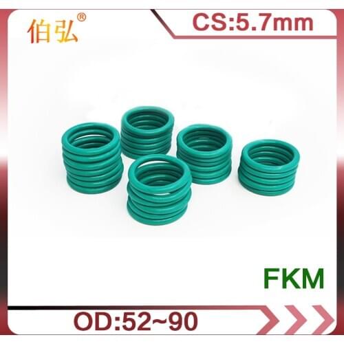 Fluorine Rubber O-Ring 1PC/lot Green FKM Sealing CS 5.7mm OD52/55/60/62/65/70/75/80/85/90mm O Ring Gasket Ring seal Washer