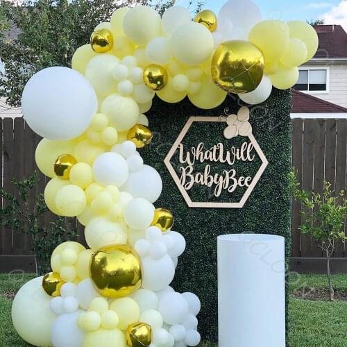 Macaron Yellow White Balloon Garland Arch Kit Aluminum Foil 4D Round Balloon Wedding Birthday Baby Shower Party Decoration