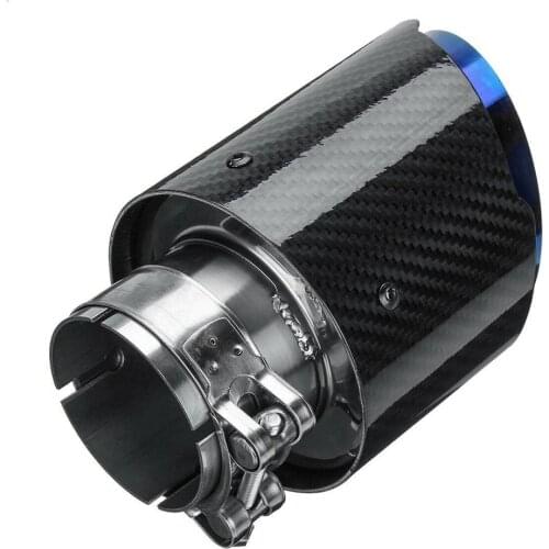 Carbon Fiber Tail Throat Blue Straight Edge 63-89mm Single Carbon Fiber Car Exhaust Pipe Muffler End Tip Tailpipe for Auto SUV