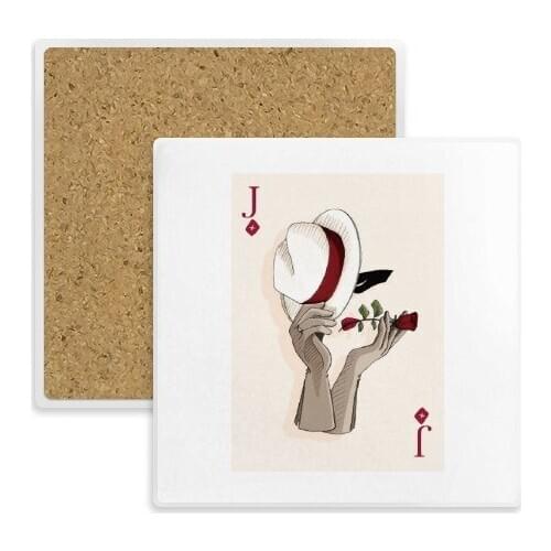 Playing Cards Diamond J Pattern Square Coaster Cup Mug Holder Absorbent Stone for Drinks 2pcs Gift