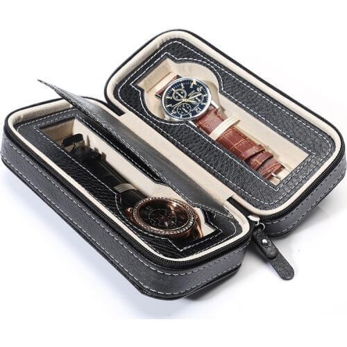 PU Leather Watch Box Watches Display Case 2/4/8 Grids Wristwatch Box Organizer Tray Zippere Travel Jewelry Watch Collector #E