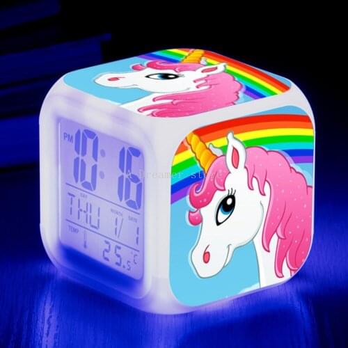 Cartoon Unicorn Funny LED Alarm Clock Flashing Colorful Touch Lights Flashing Toilet-Bound Figures Toys For Kids Dropshipping