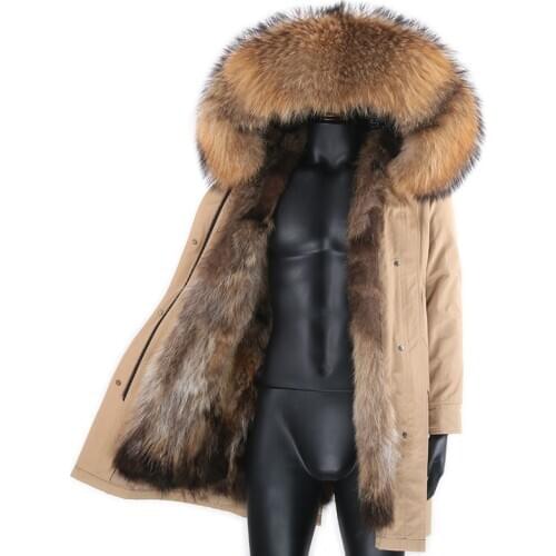 2020 New Men Parka Men Winter Jacket Real Raccoon Fur Hooded Coat Natural Raccoon Fur Liner Jackets Man Real Fur Coat