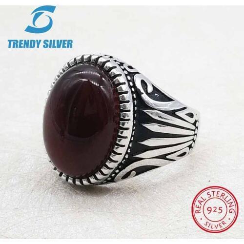 Silver 925 fine jewelry man rings men accessories turquoise gemstone natural black onyx red agate wholesale TRENDY SILVER TCR868