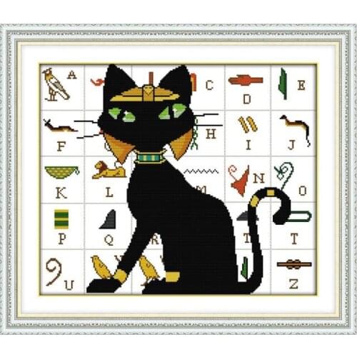 Black cat and alphabet cross stitch kit aida 14ct 11ct count printed canvas stitches embroidery DIY handmade needlework