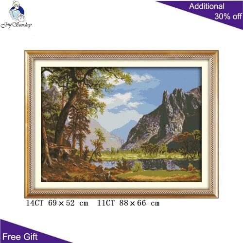 Joy Sunday Lake And Mountains Home Decoration F131 14CT 11CT Counted and Stamped Landscape Of Lakes And Hills Cross Stitch kit