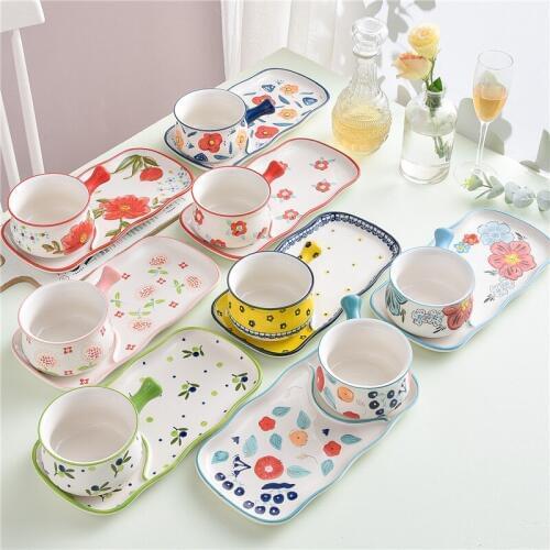 EECAMAIL Japanese Creative Breakfast Tableware Set Childrens Ceramic Plate Home Breakfast Plate Ins Fruit Tray