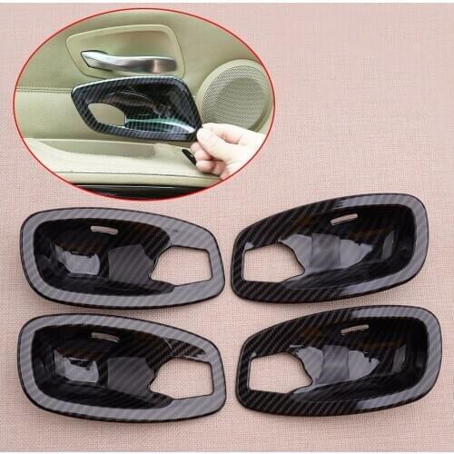 4pcs Car Carbon Fiber Style Inner Door Handle Bowl Cover Trim Fit For BMW 5 Series E60 E61 2006 2007 2008 2009 2010 Accessories