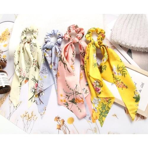 2021 New Floral print Women Hair Scrunchie Bows Ponytail Holder Hairband Bow Knot Scrunchy Girls Hair Ties Hair Accessories