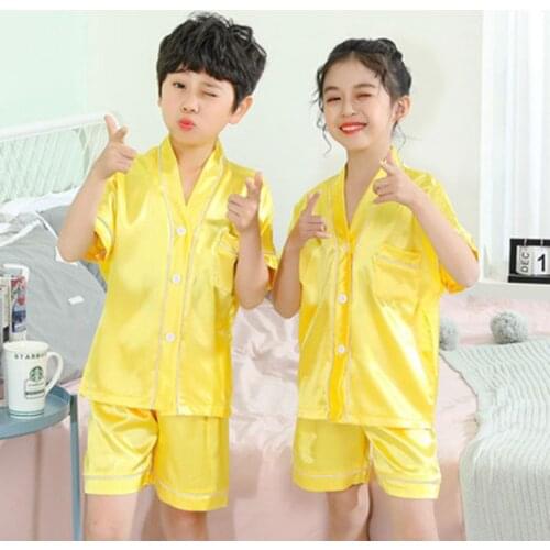New Boys Ice Silk Short-Sleeved T-Shirts+Shorts Childrens Pajamas Set Sleepwear Girls Home Clothes Kids Cotton Nightwear