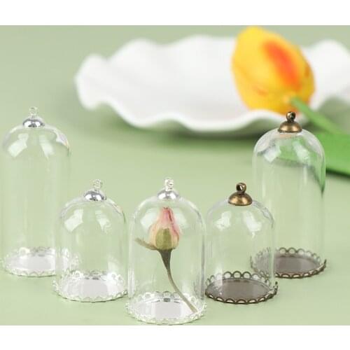 New Hot！Dollhouse Glass Display Jar with Base Beads Cap Glass Vials Pendant Glass Bottle