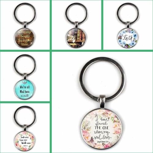 New Vintage Many Books So Small Time Silver Plated Keychain Books Offer Bible Glass Key Chain Key Ring Mans Woman Gift Souvenir