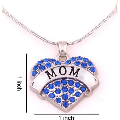 Rhodium plated zinc studded with sparkling crystals MOM heart pendant wheat chain necklace New Arrival