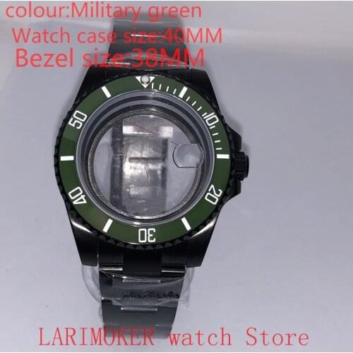 Suitable for NH35 NH36 Miyota 8215 40mm 904L stainless steel case, transparent black back cover, with bezel,Military green