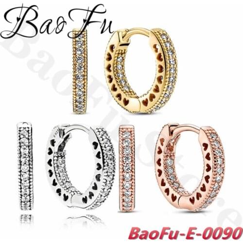 Baofu 925 Sterling Silver Earrings, Shiny Round Charm, Three Colors Available, Suitable for European DIY Fashion Womens Jewelry