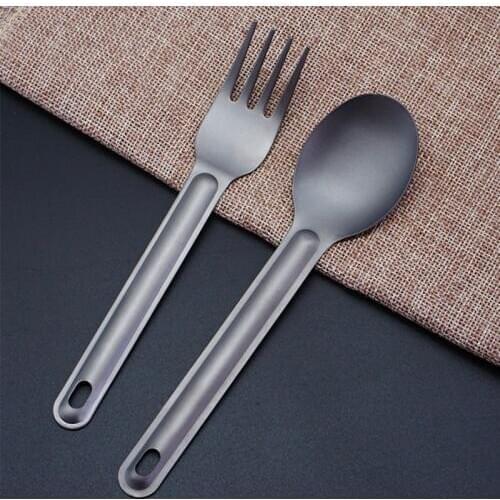 Outdoor Camping Picnic titanium Spoon Dinnerware titanium Fork Ultralight pure titanium Spork camping equipment