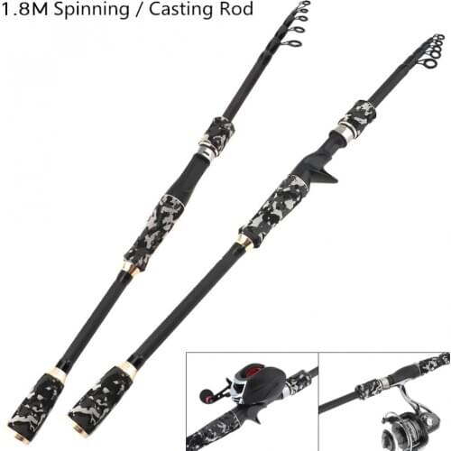 5 Section 1.8m Hard Carbon Fiber Lure Fishing Rod Spinning Casting Rod Telescopic Ultra Light Travel Fishing Pole Lure Tackle