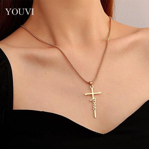 YOUVI Vintage Gothic Hollow Cross Pendant Necklace for Women Simple Long Chain Men Necklace Pedants Jewelry Couples Choker Charm